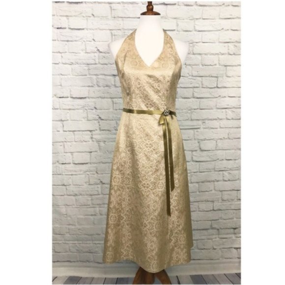David’s Bridal Brocade Halter Dress Size 6 - Picture 1 of 7